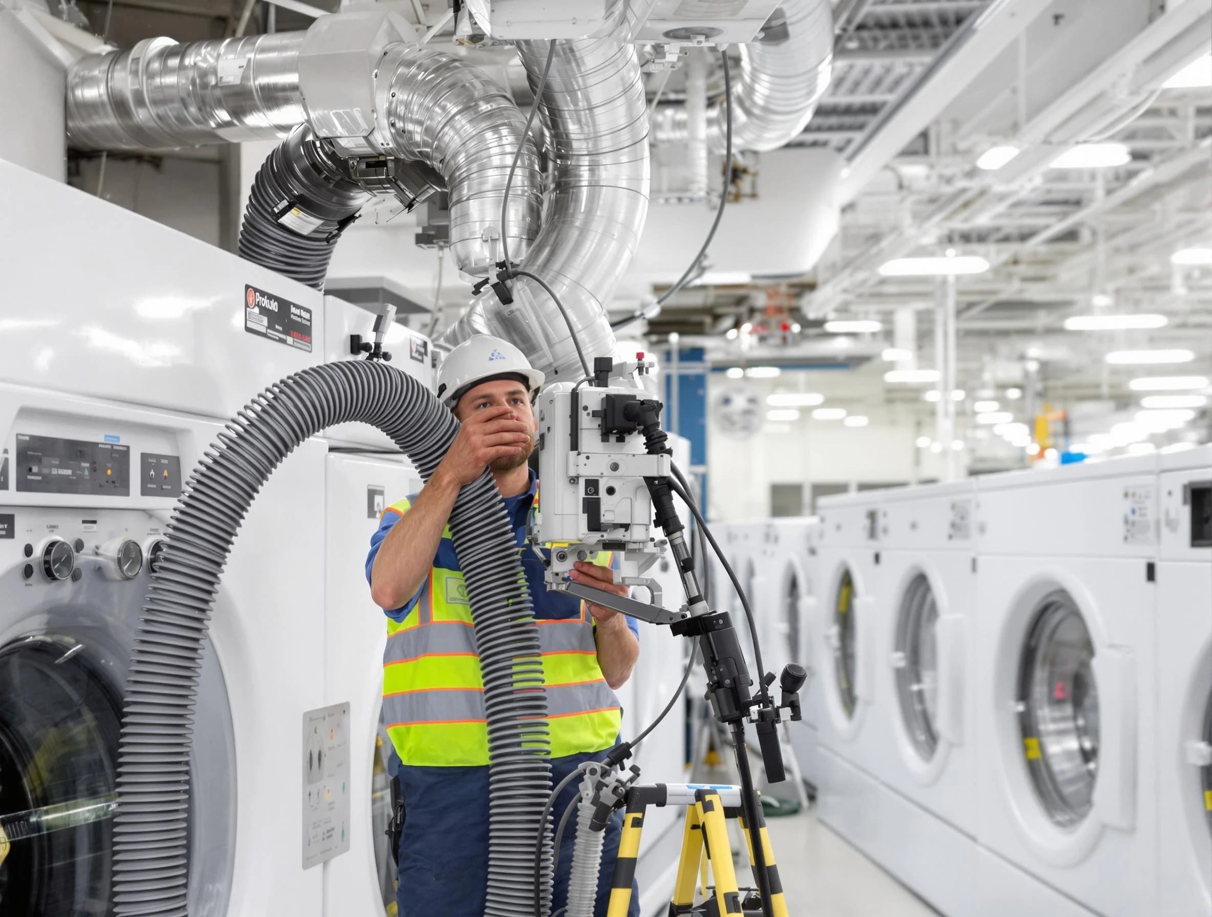Acton Dryer Vent Cleaning team performing commercial-grade dryer vent cleaning at a business facility in Acton