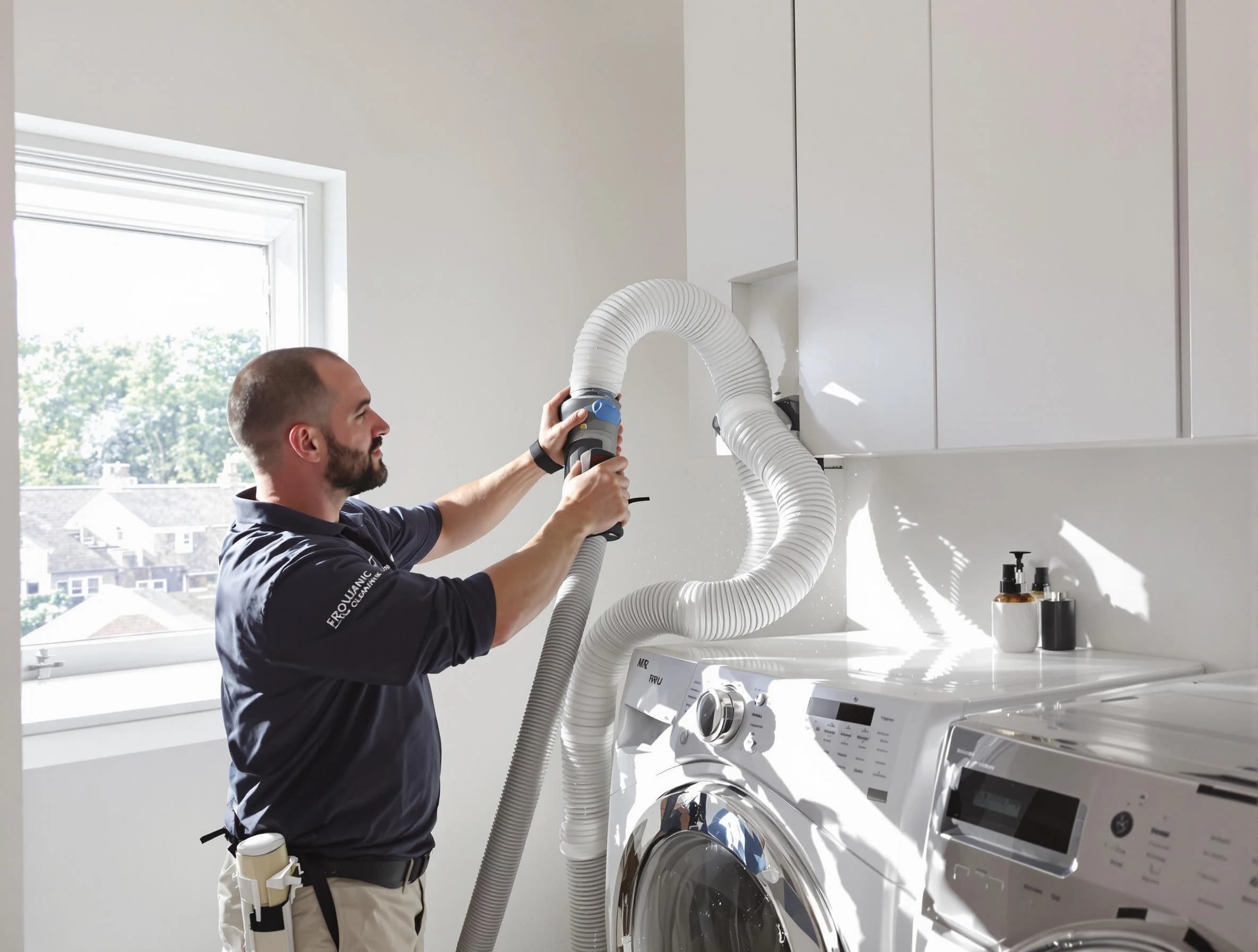 Certified Acton Dryer Vent Cleaning technician performing dryer vent cleaning in Acton