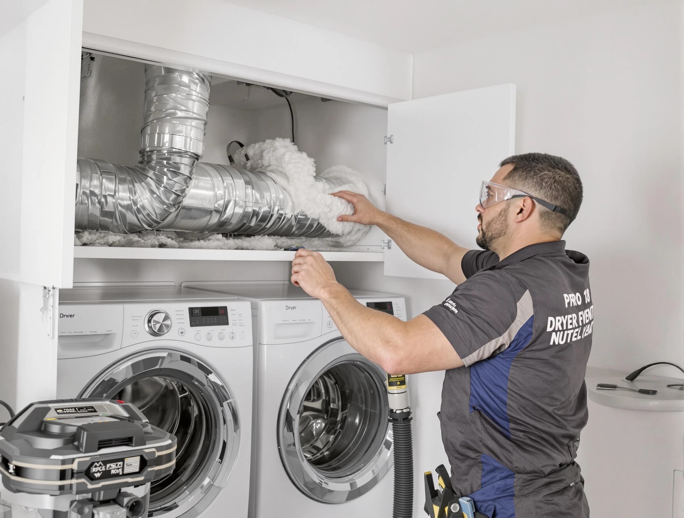 Acton Dryer Vent Cleaning certified technician performing specialized gas dryer vent cleaning in Acton